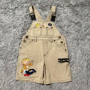 Vintage Y2K Bob The Builder Shorts Overalls Khaki Embroidered Toddler 4T